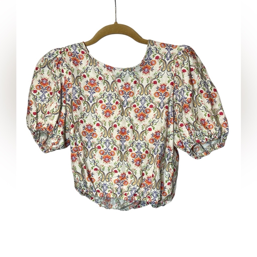 Cynthia Rowley  Floral Linen Blend Crop Top  Size S Cottagecore FLAW